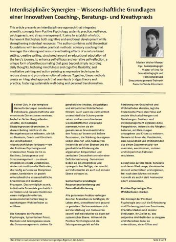 Wissenschaftlicher Artikel von Marlen Weller-Menzel über interdisziplinäre Synergien im Coaching mit Porträtfoto der Autorin